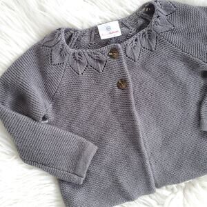 Hanna Andersson Cardigan Sweater Gray Leaf Pattern 100 cm Girl 4